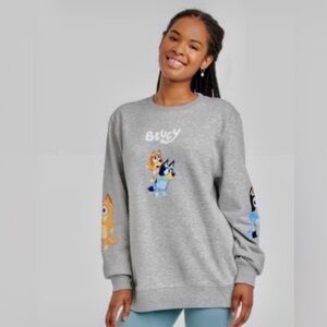 Bluey Women’s Grey Crewneck Sweatshirt, Bluey Character Top, Size Large